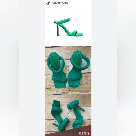 NIB Good American Square Toe Terry Slip-On High Heel Sandals in Green Sz. 6 - Picture 9 of 10